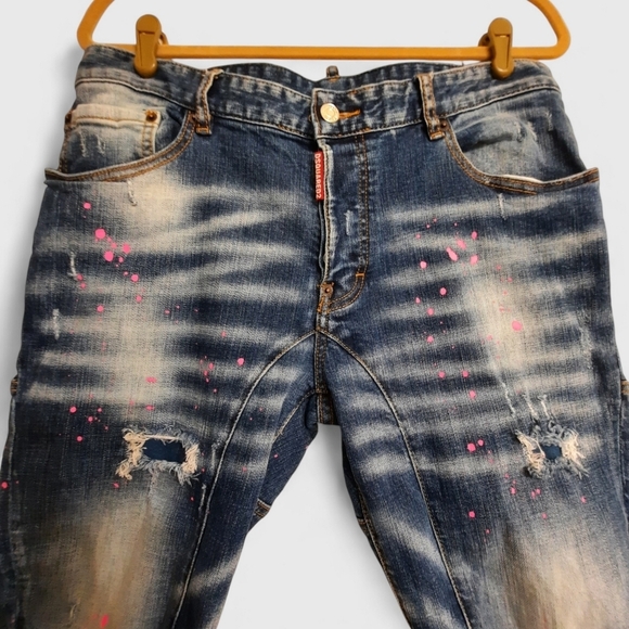 DSQUARED2 Classic Kenny Twist Pink Paint Splatter Button Fly DSquared 34 - Picture 5 of 15